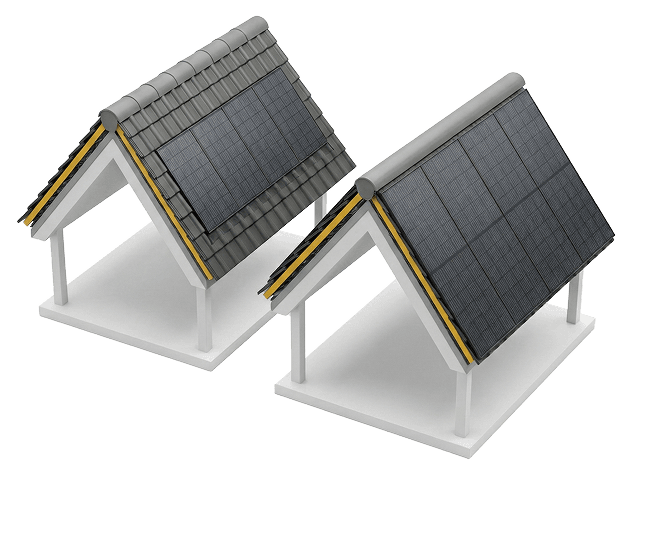 Two roofs with solar panels